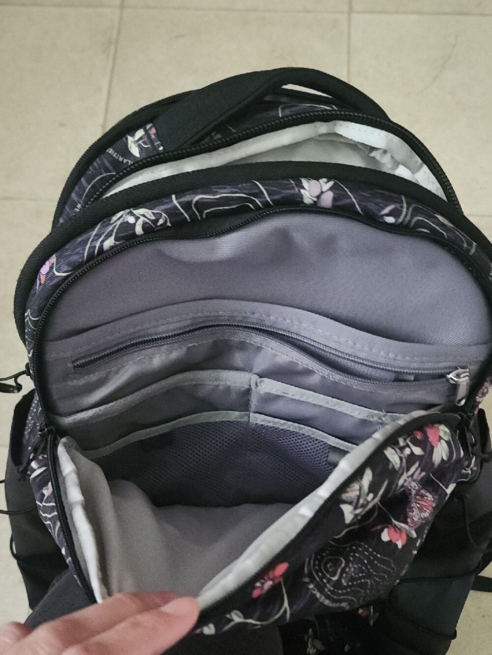 The North Face Borealis Backpack in Black with Pink Floral Print - Picture 4 of 11